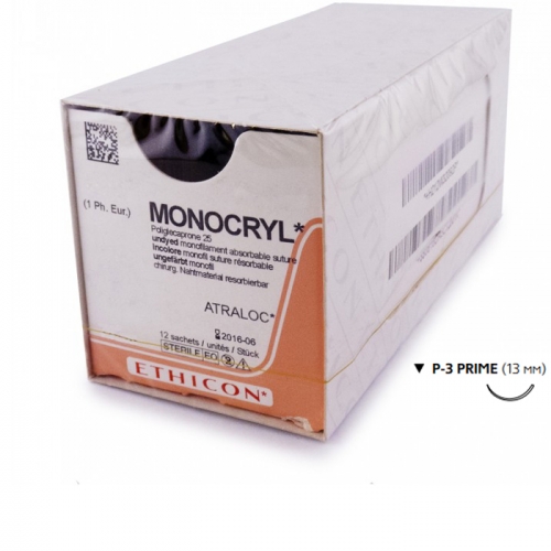 Monocryl W3203 5/0, 45 см,12шт. н/окр., Прайм обр.-реж 13 мм, 3/8 , W3203