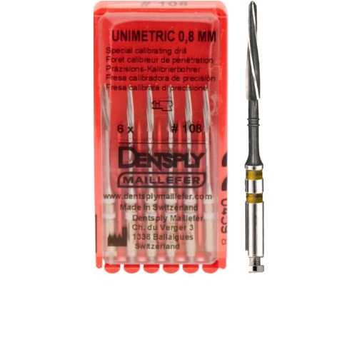 Unimetric калибровочный дриль №208 (6шт.) 2 полосы, желтый, Maillefer