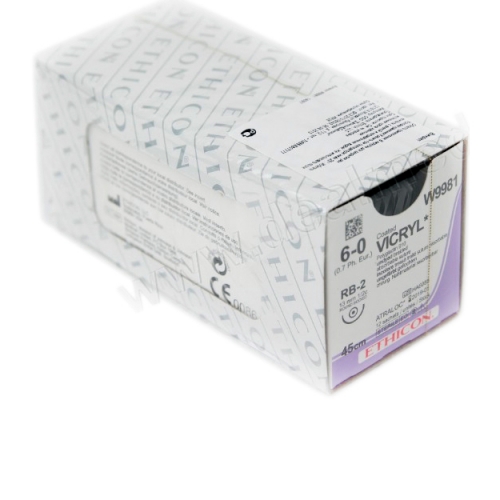 Vicryl W9981  6/0 (45см,кол13,1мм,1/2, кол.) 12шт. неокрашенный  