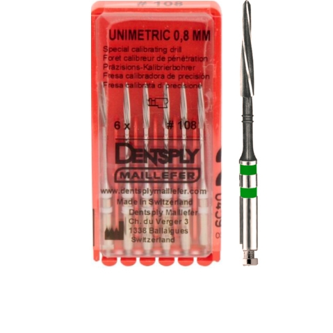 Unimetric калибровочный дриль №210 (6шт.) 2 полосы, зеленый, Maillefer