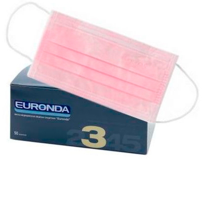 Маски EURONDA Розовые трехслойные 50 шт
